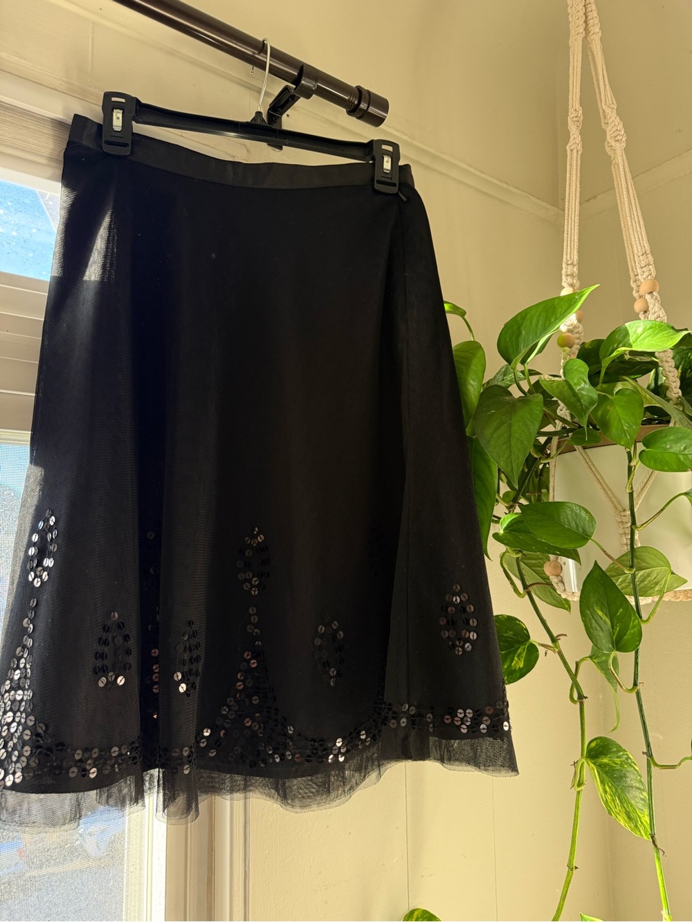 Vintage Black Sequin Hem A-Line Skirt